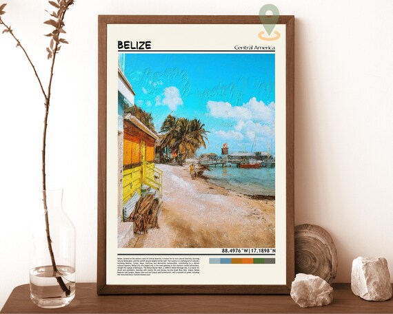 Belize Central America Tropical Beach Shack Palm Pier Photo Poster