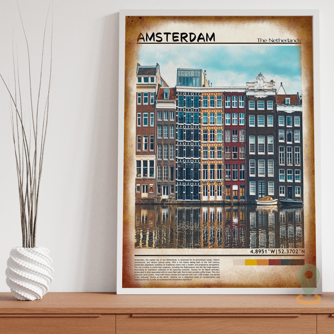 Amsterdam Netherlands Canal Houses Reflection Water Travel Poster - Image 3