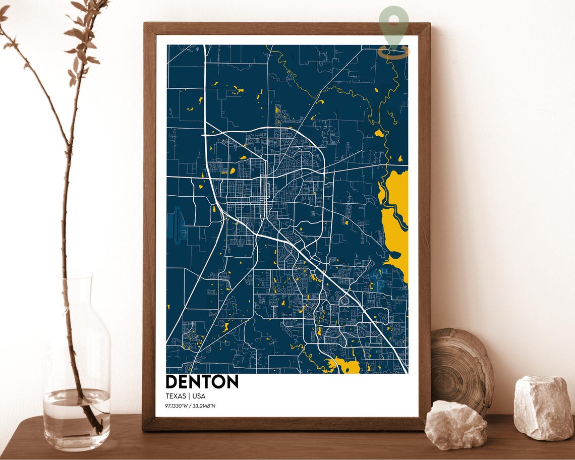 Denton Texas Modern Midnight Navy Mint City Street Map Art Print - Image 6