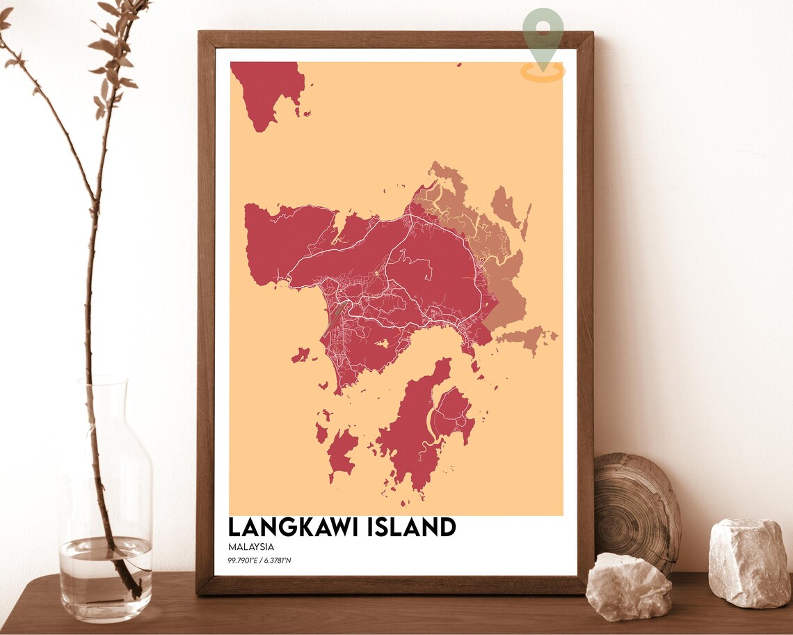 Langkawi Island Malaysia Navy Mustard Bold Island Map Poster - Image 5