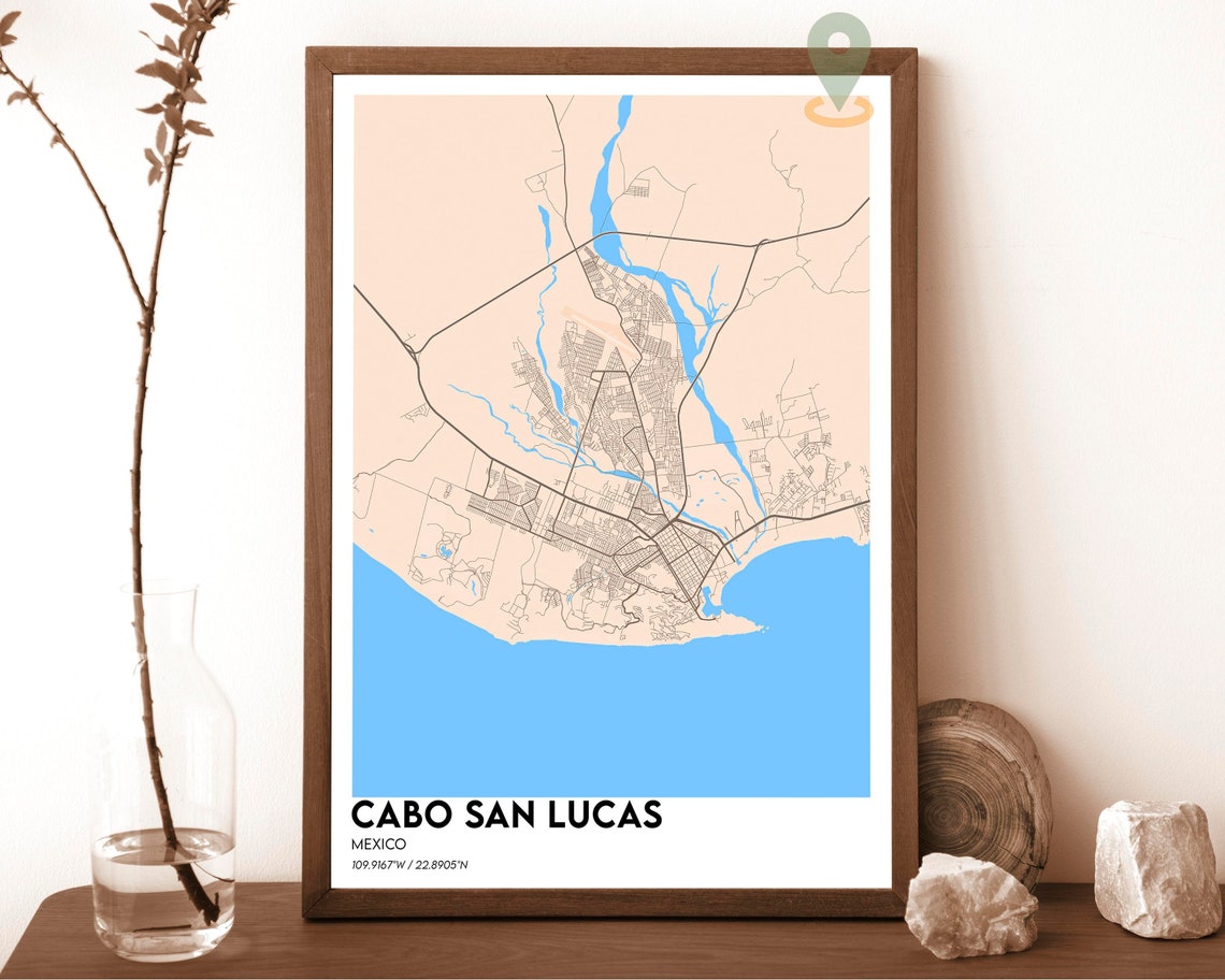 Cabo San Lucas Mexico City Map Poster Navy Yellow Modern Design - Image 5