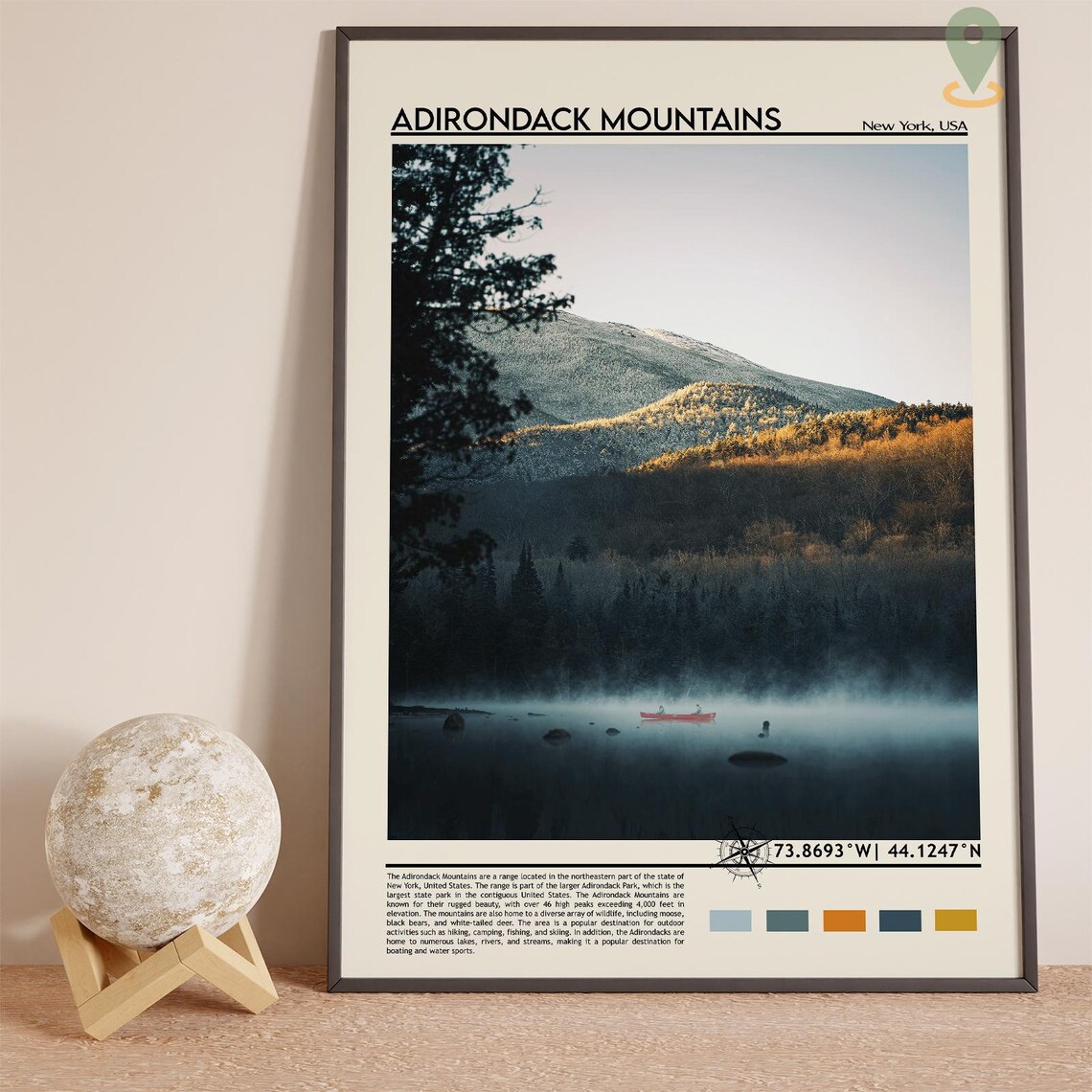 Adirondack Mountains New York Misty Lake Canoe Travel Poster - Image 3
