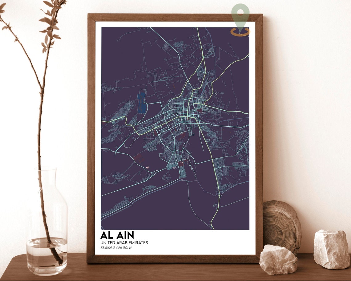 Al Ain United Arab Emirates Dark Night City Street Map Poster