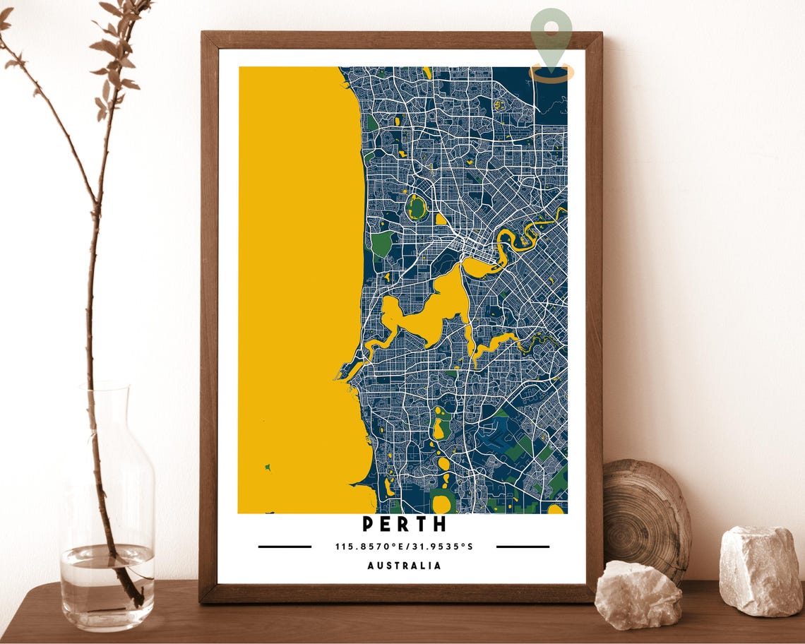 Perth Australia Sand Navy Street Map Modern Minimalist Wall Art - Image 6