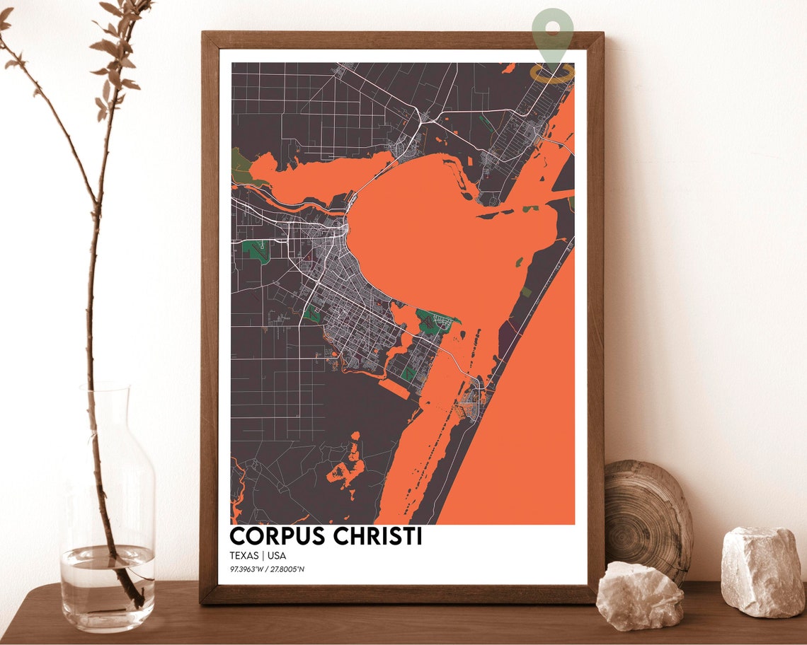 Corpus Christi Texas Dark Cyan Bay Modern City Map Art Poster - Image 5