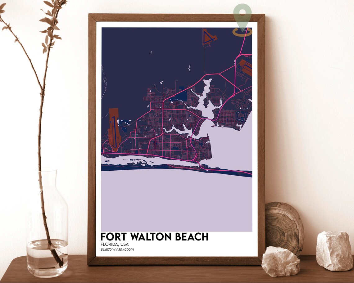 Fort Walton Beach Florida Gulf Coast City Street Map Art Poster - Image 2