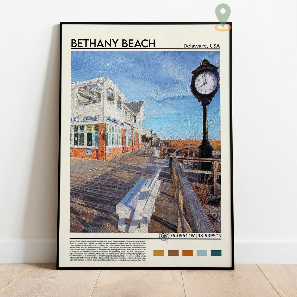 Bethany Beach Delaware USA Boardwalk Clock Shop Vintage Poster - Image 2