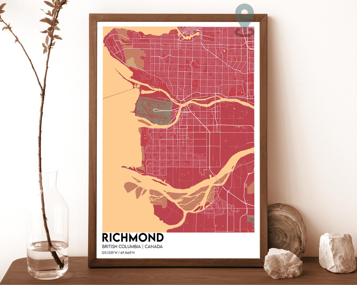 Richmond British Columbia Canada Golden Navy City Map Home Decor Poster - Image 3