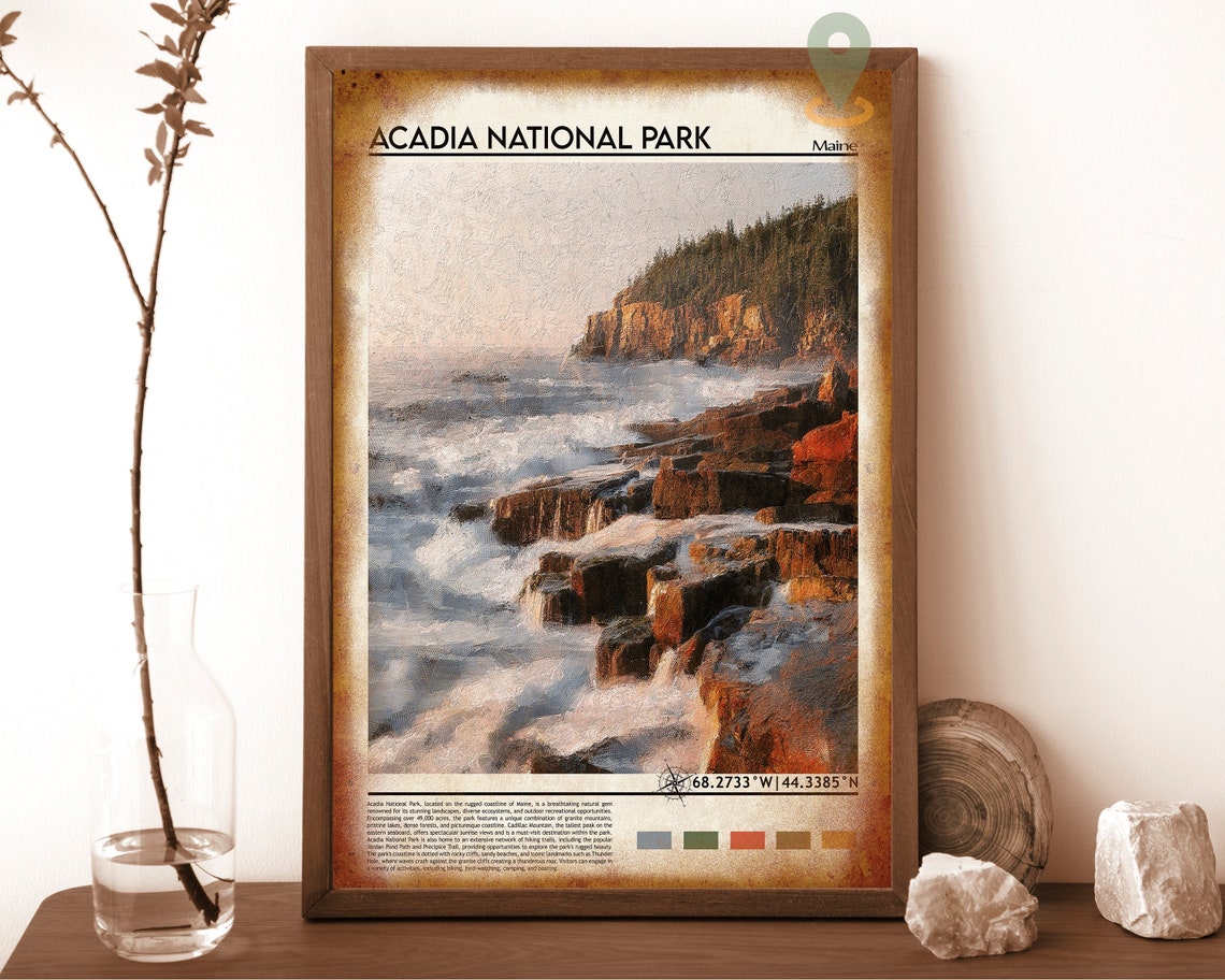 Acadia National Park Maine Rocky Coast Waves Nature Travel Poster - Image 6