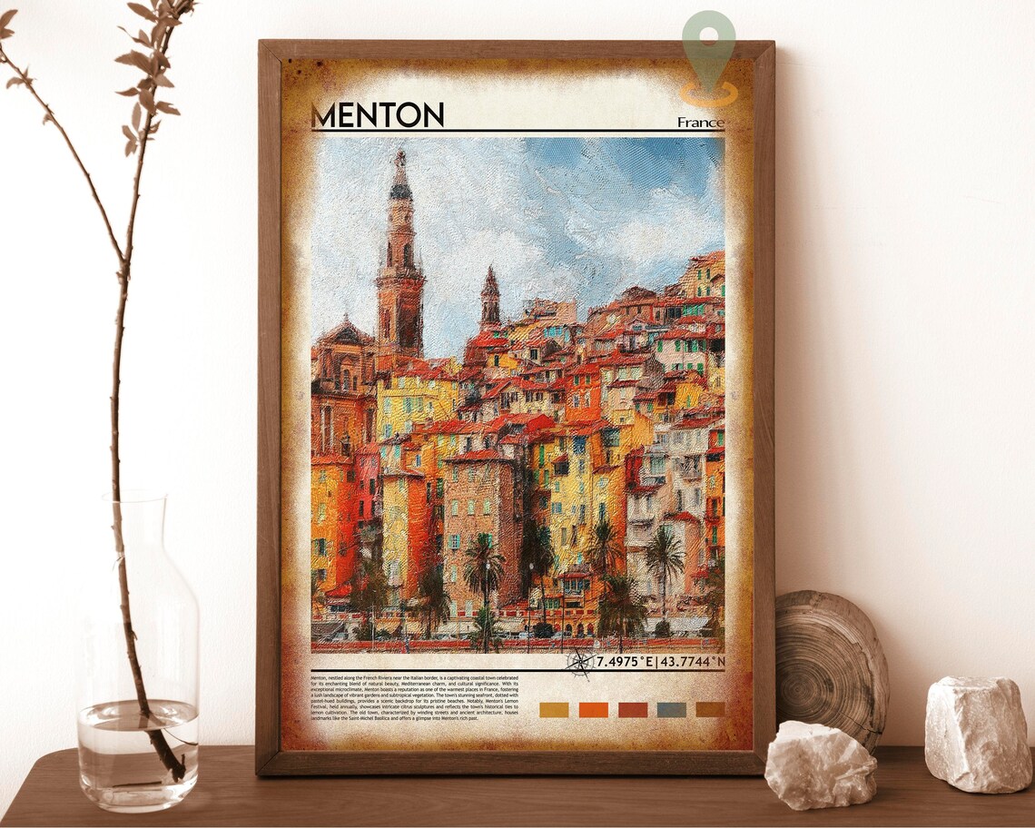 Menton France French Riviera Colorful Old Town Painting Travel Poster - Image 6