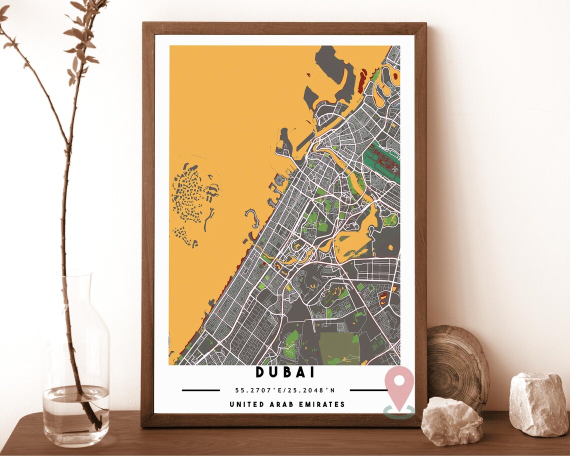 Dubai United Arab Emirates Navy Gold City Map Coordinates Travel Poster - Image 5