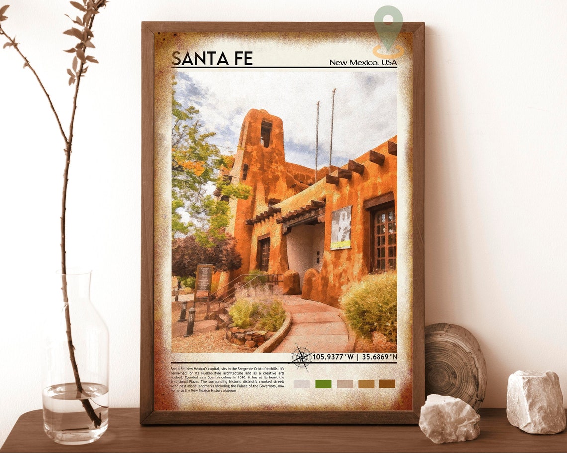 Santa Fe New Mexico Adobe Old Town at Sunset Watercolor Poster - Image 6