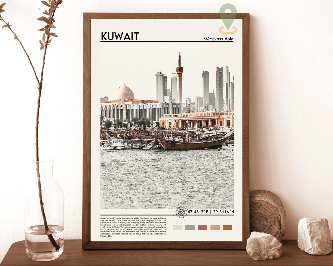 Kuwait Western Asia Dhows Waterfront Skyline Harbor Photo Poster