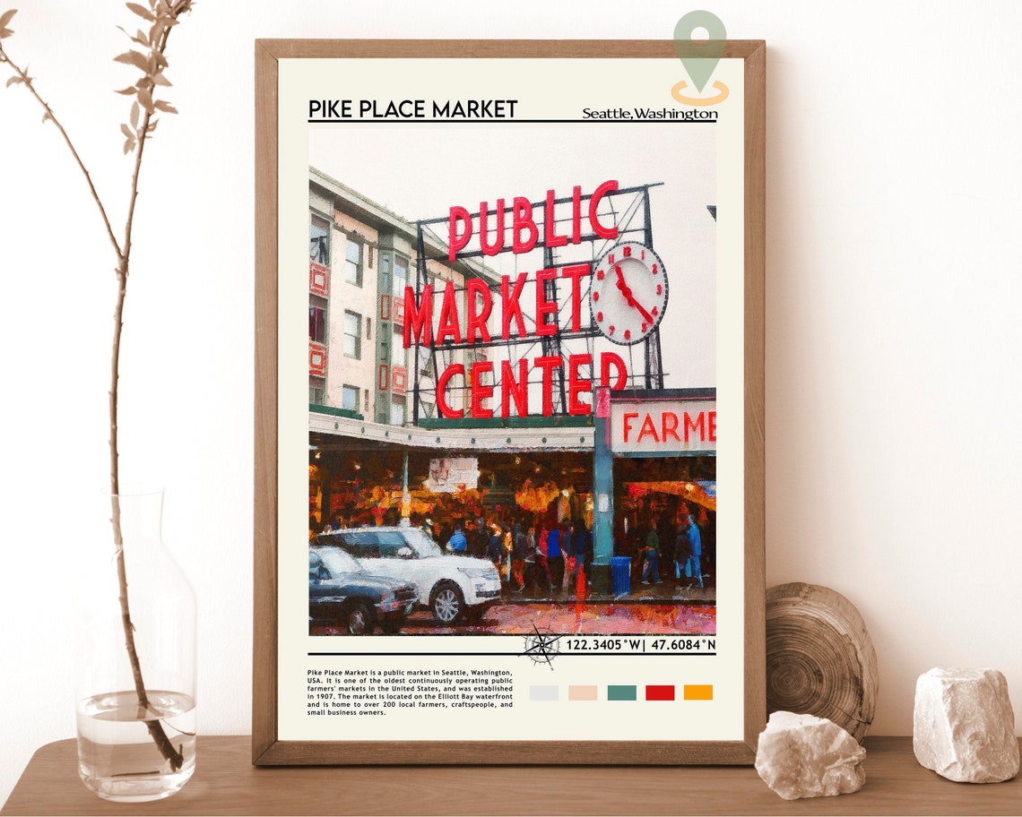 Pike Place Market Print Pike Place Market Art Pike Place Market Poster Pike Place Market Poster Print Seattle Travel Poster Seattle Art