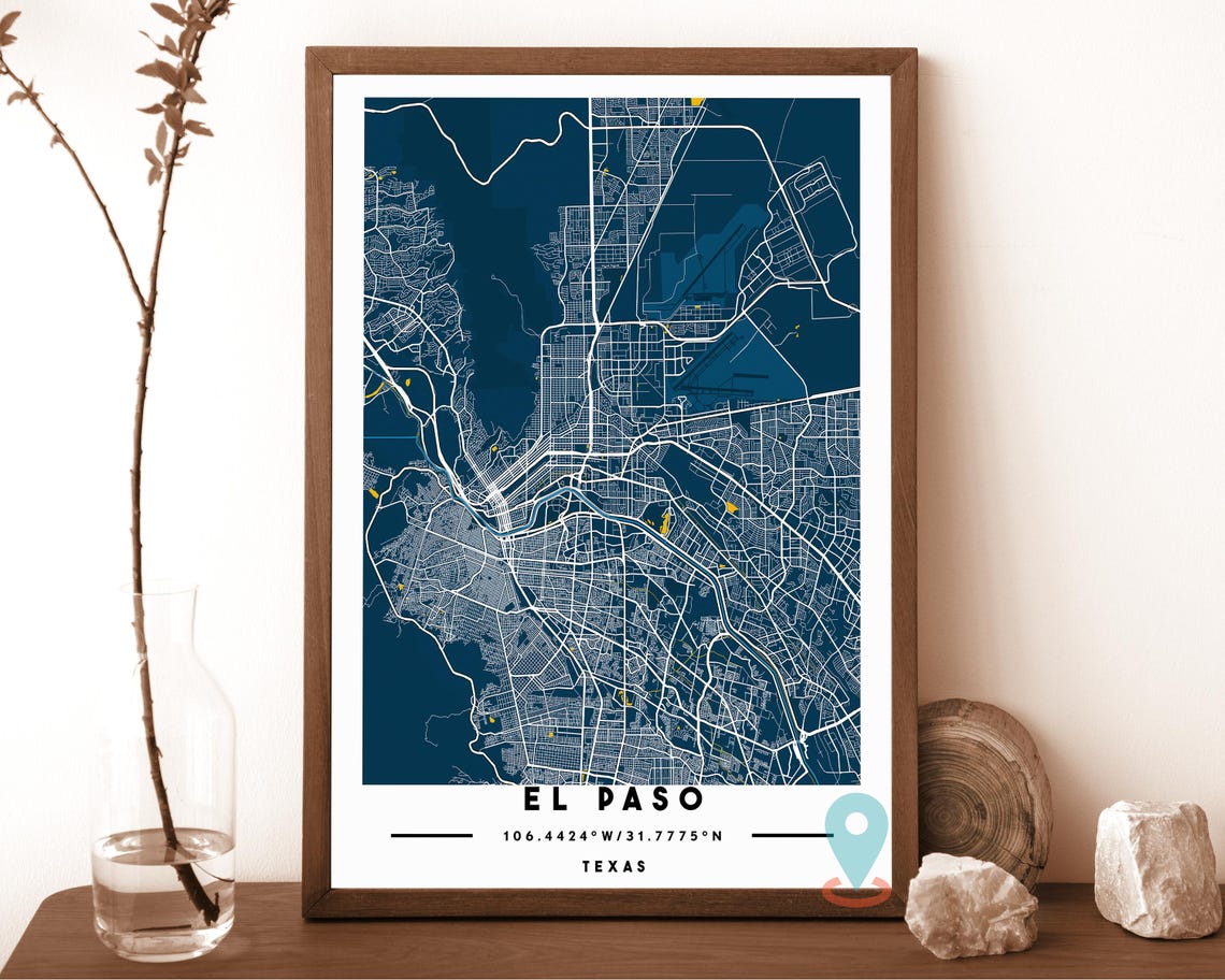 El Paso Texas Cream Copper City Street Map Coordinates Travel Poster - Image 2