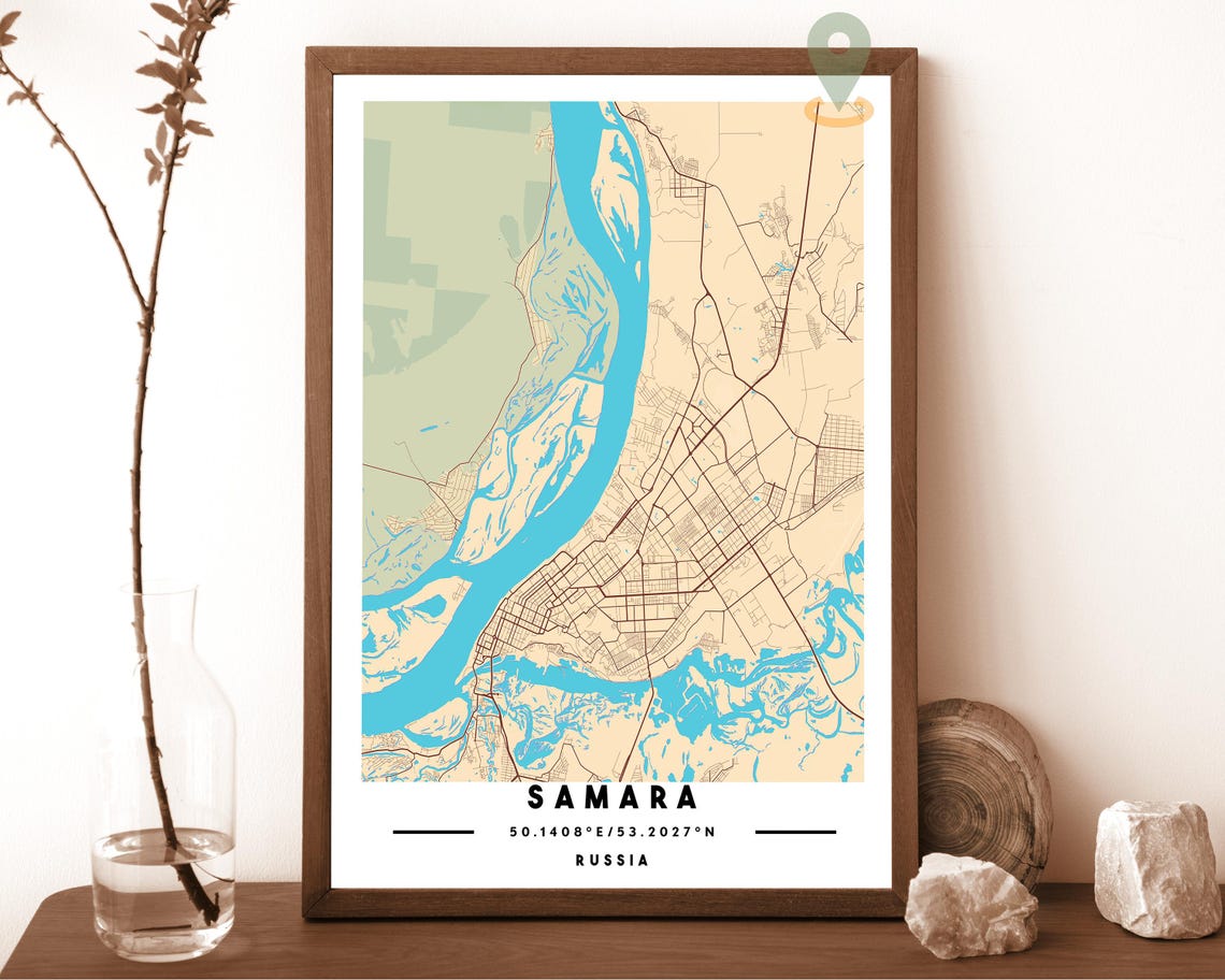 Samara Russia Blush Pink City Map Coordinates Modern Wall Art - Image 3