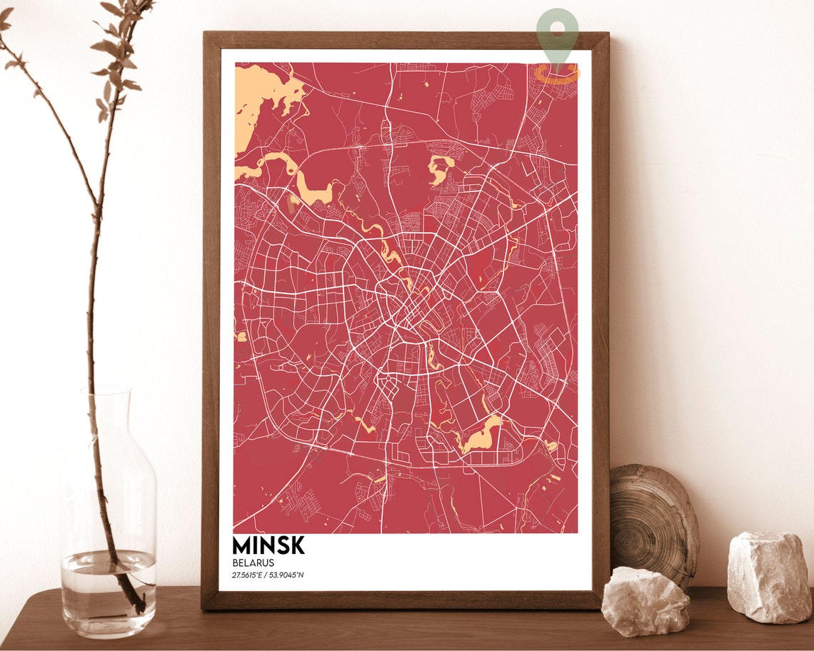Minsk Belarus Dark Blue Yellow Modern City Street Map Poster - Image 5