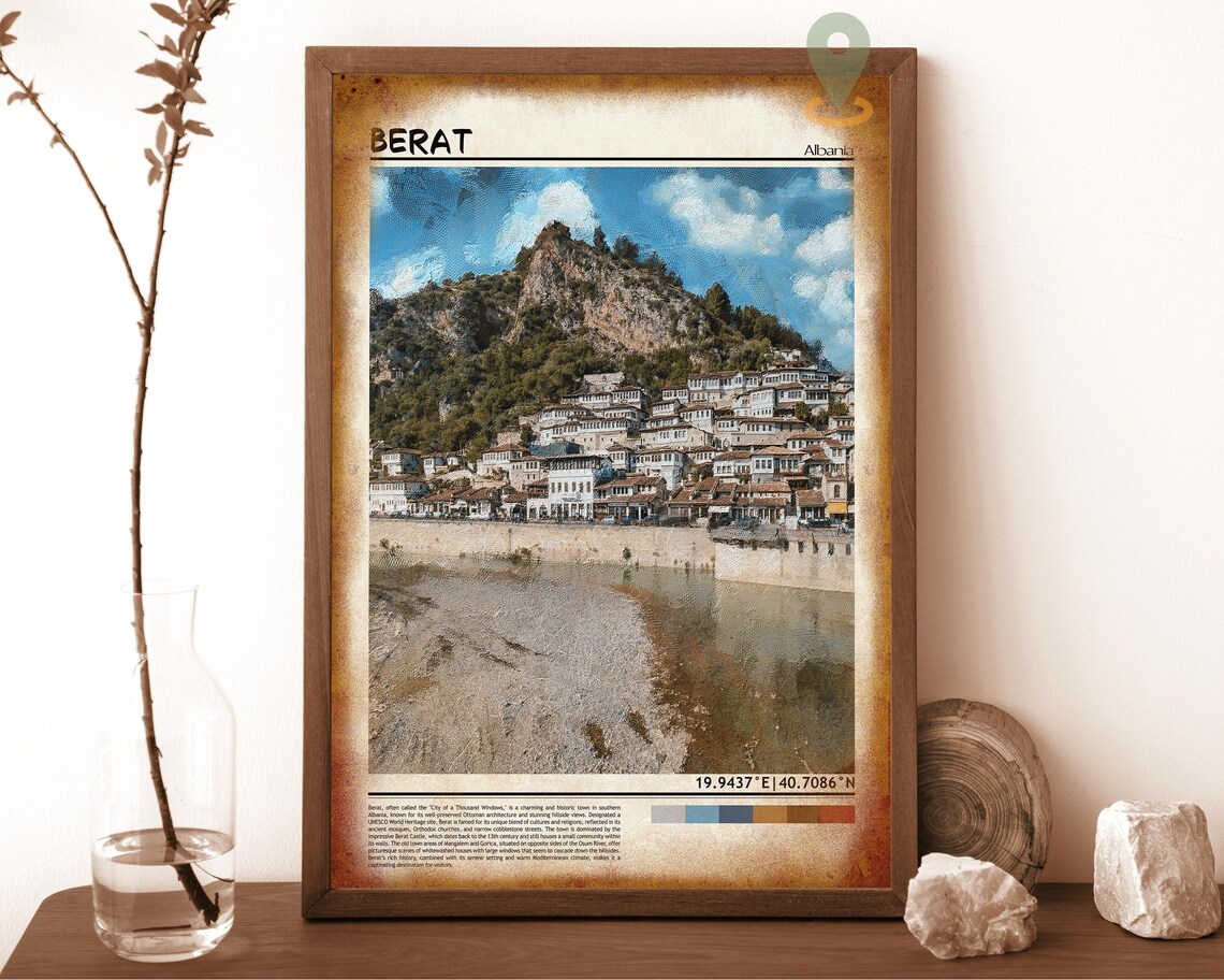 Berat Albania City of a Thousand Windows Hillside Travel Poster - Image 6