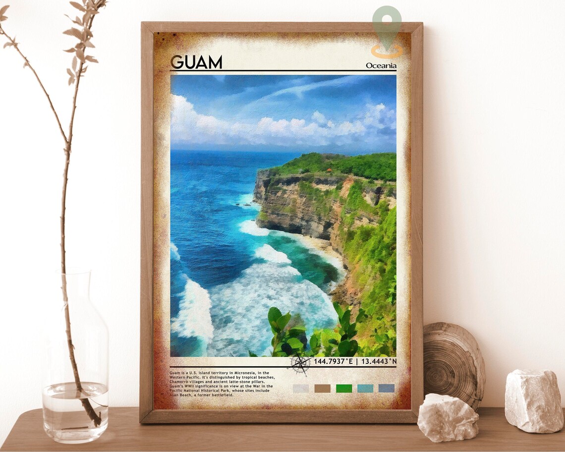 Guam Oceania Turquoise Sea Cliffs Tropical Island Coast Travel Poster - Image 6