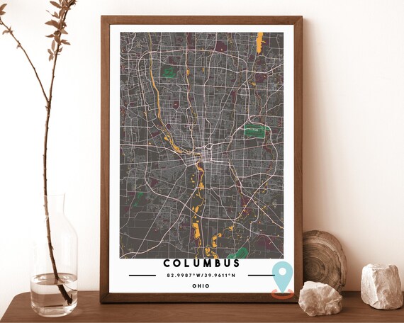 Columbus Ohio Grey City Street Map Coordinates Travel Decor Poster