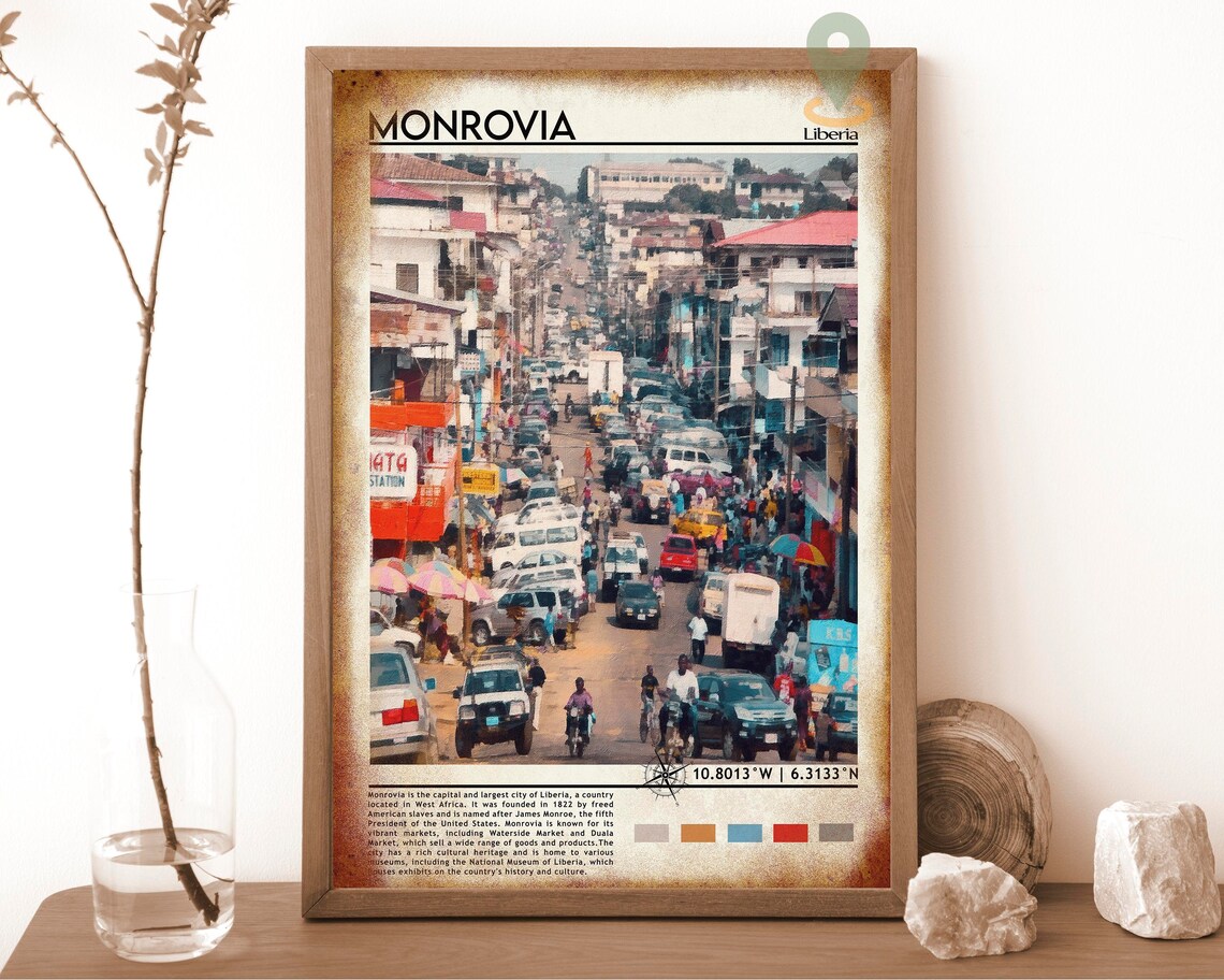 Monrovia Liberia Busy Street Scene African City Travel Poster - Image 6