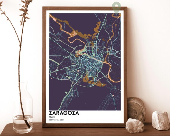 Zaragoza Spain Dark City Map Midnight Blue Modern Street Poster