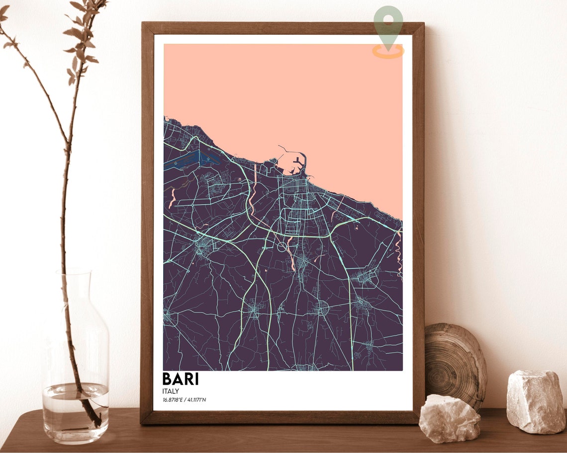 Bari Italy Emerald Green Coastal City Street Grid Map Poster - Image 5