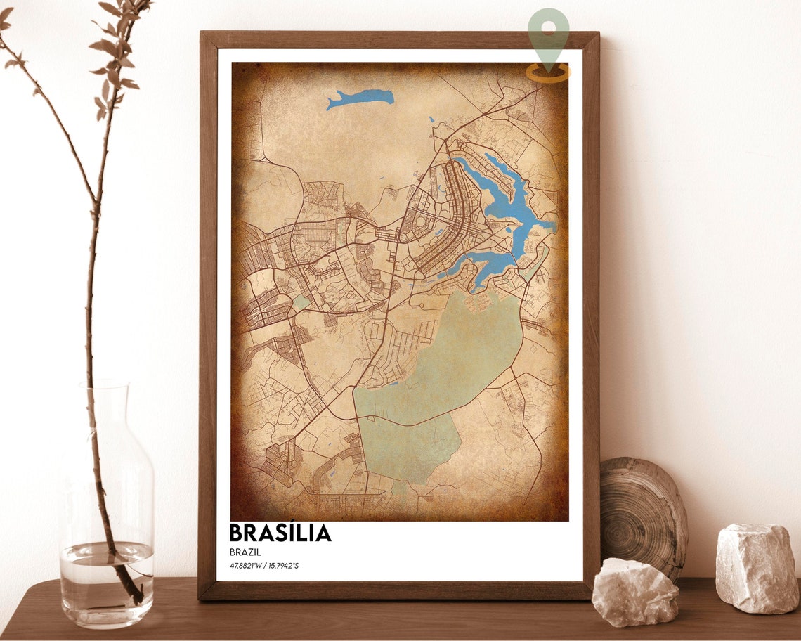 Brasilia Brazil Crimson Red Modern City Street Map Design Poster - Image 2