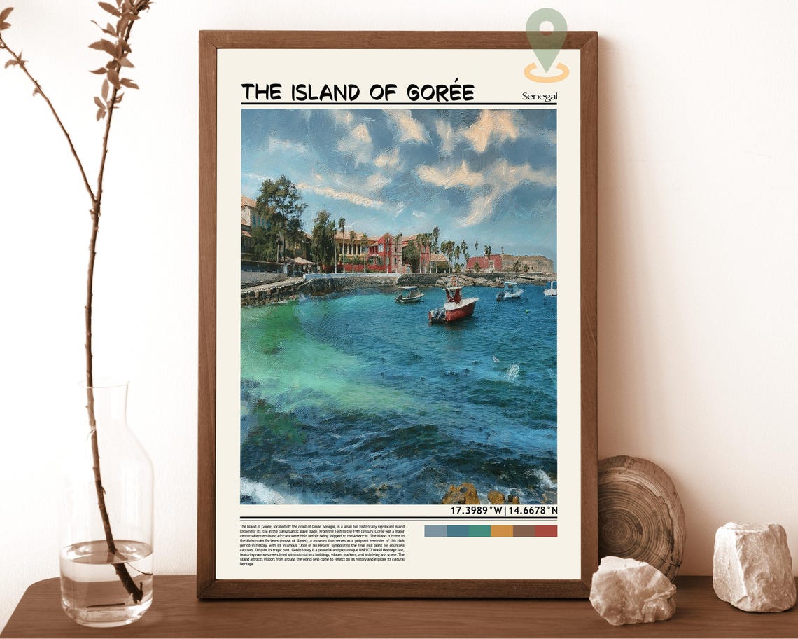 Island of Goree Senegal Harbor Boats Painterly Travel Poster
