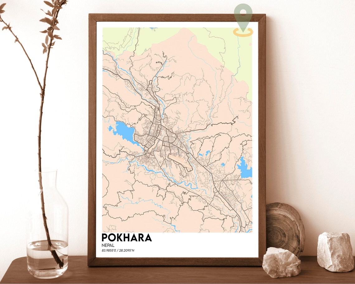 Pokhara Nepal Emerald Green Himalayan City Map Design Poster - Image 3