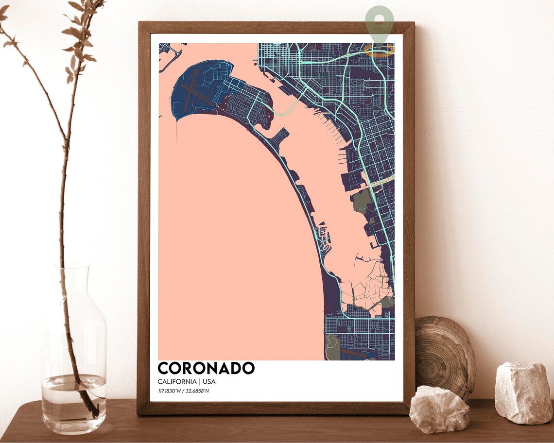 Coronado California Navy Yellow Harbor Modern City Map Art Poster - Image 4