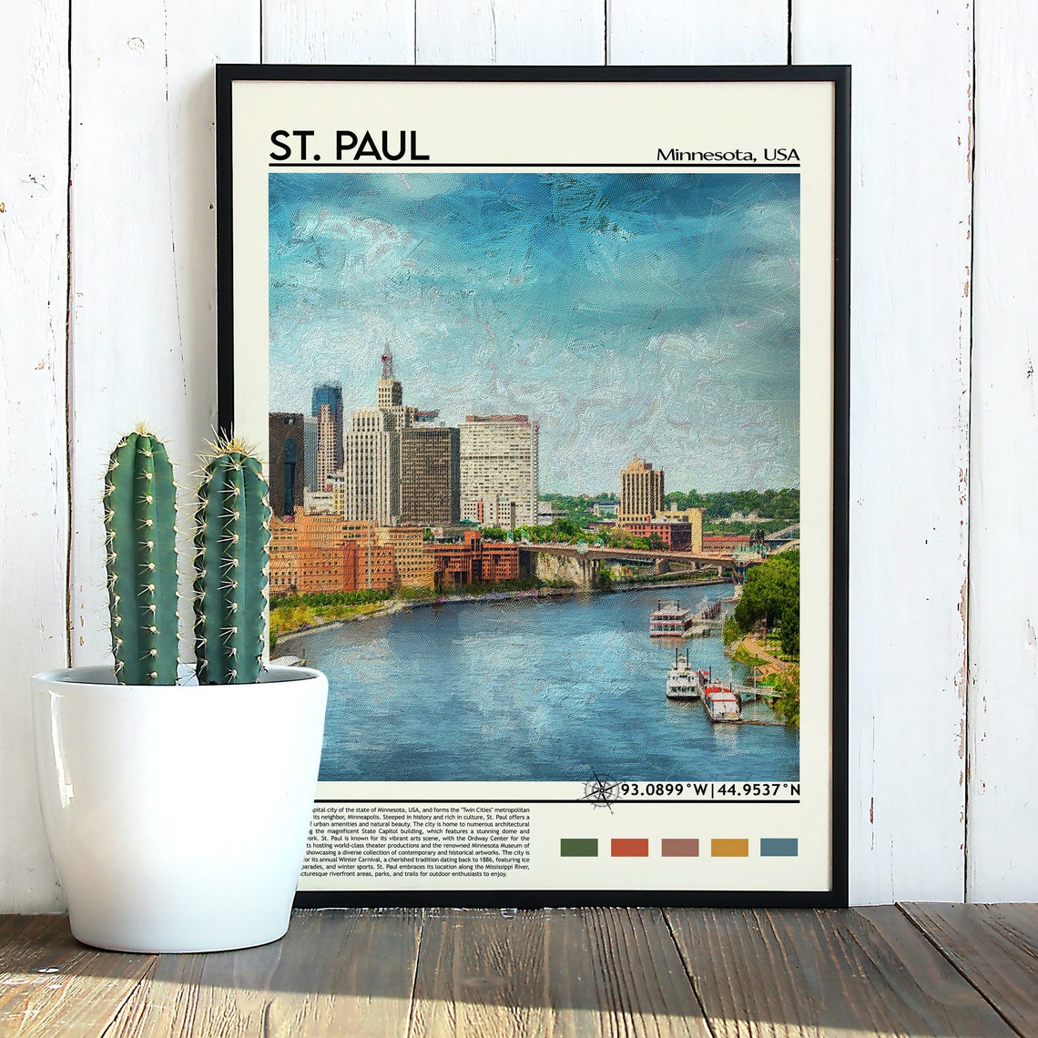 St. Paul Minnesota Mississippi Riverfront Skyline Travel Poster - Image 3