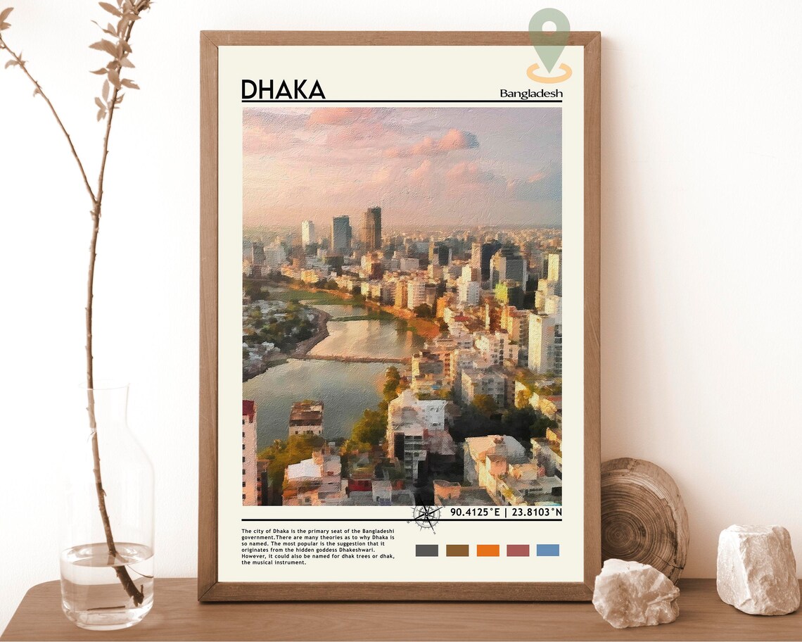 Dhaka Bangladesh City Skyline Sunset Urban Landscape Art Poster