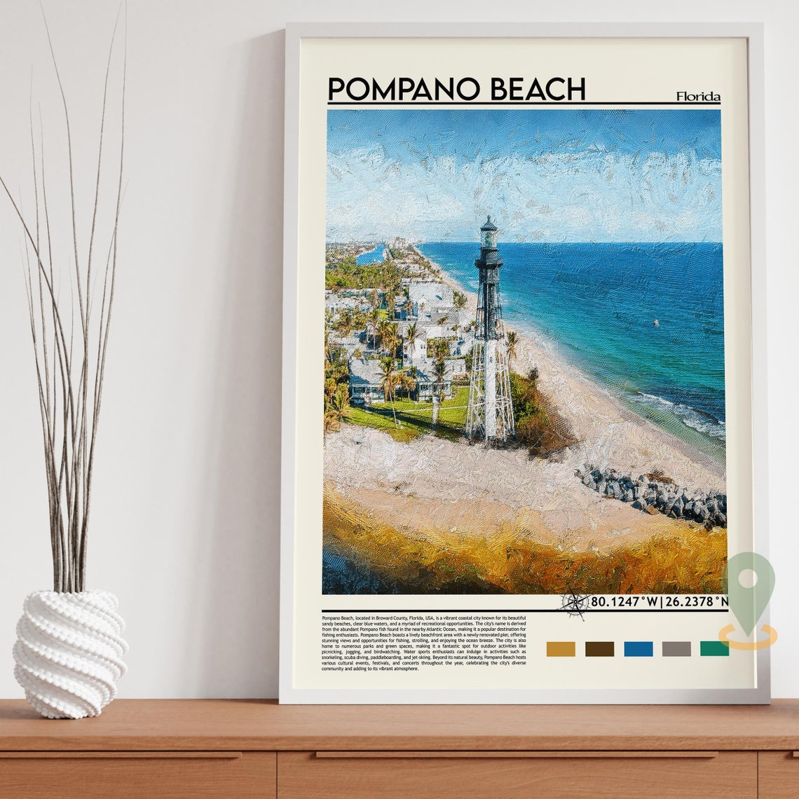 Pompano Beach Florida Lighthouse Aerial Coastline Ocean Poster - Image 3