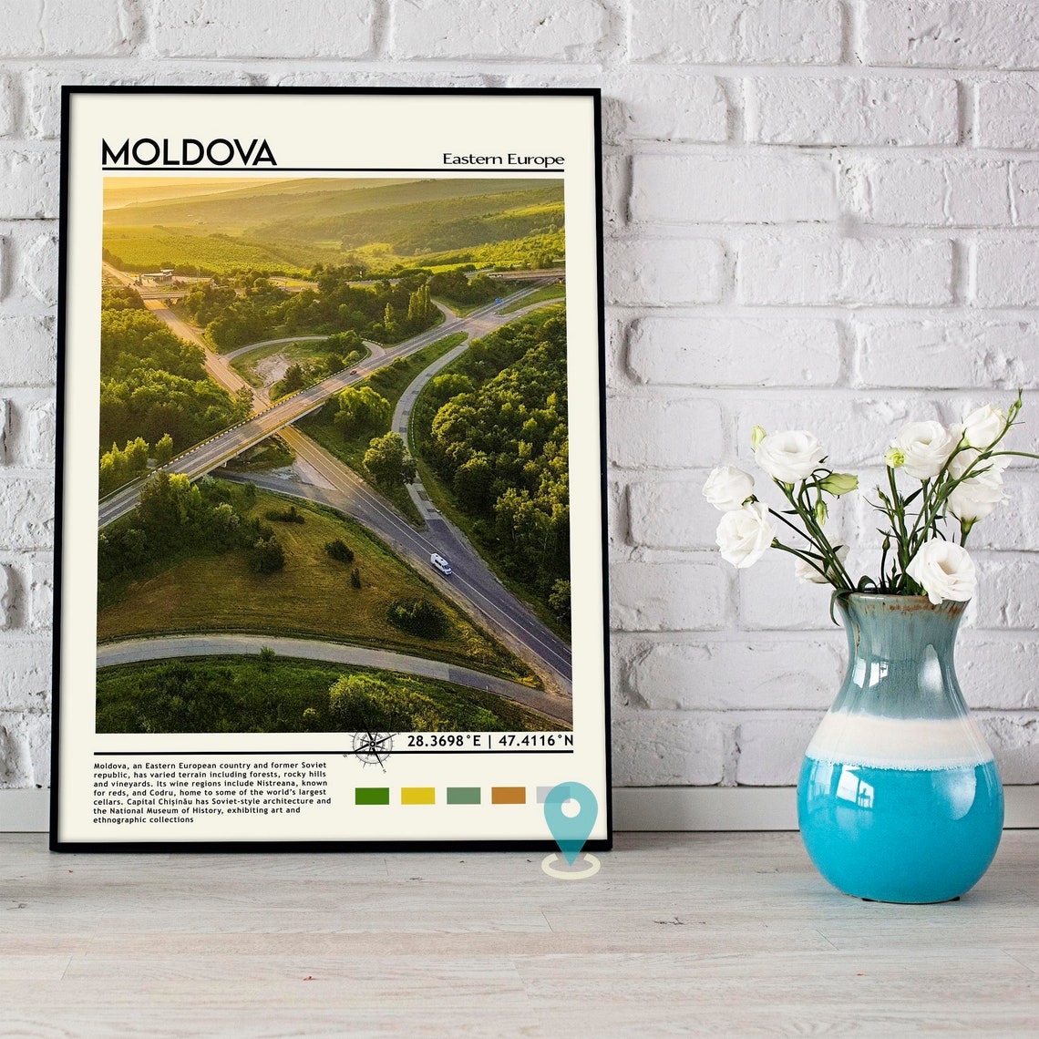 Moldova Eastern Europe Highway Interchange Aerial Green Travel Poster - Image 4