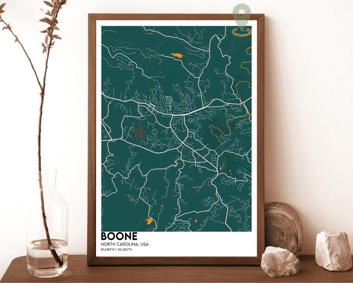 Boone North Carolina Dark Forest Green City Map Wall Decor Poster