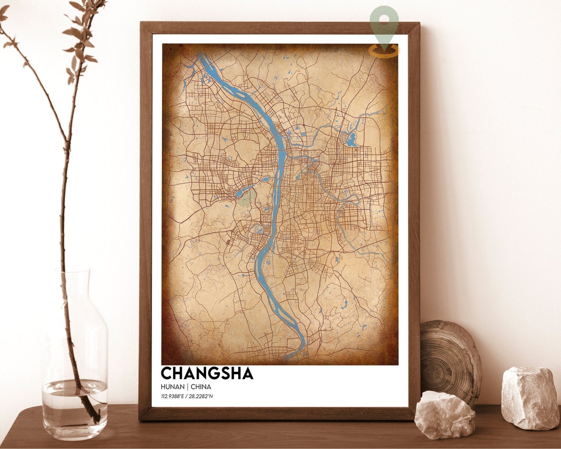 Changsha Hunan China Green Xiang River Modern City Map Design Poster - Image 2