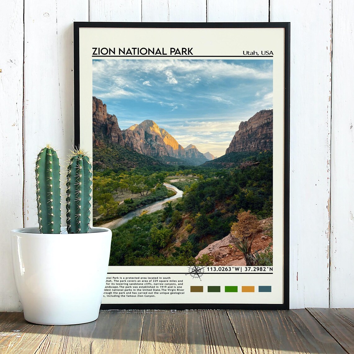 Zion National Park Utah Golden Canyon River Valley Travel Poster - Image 5