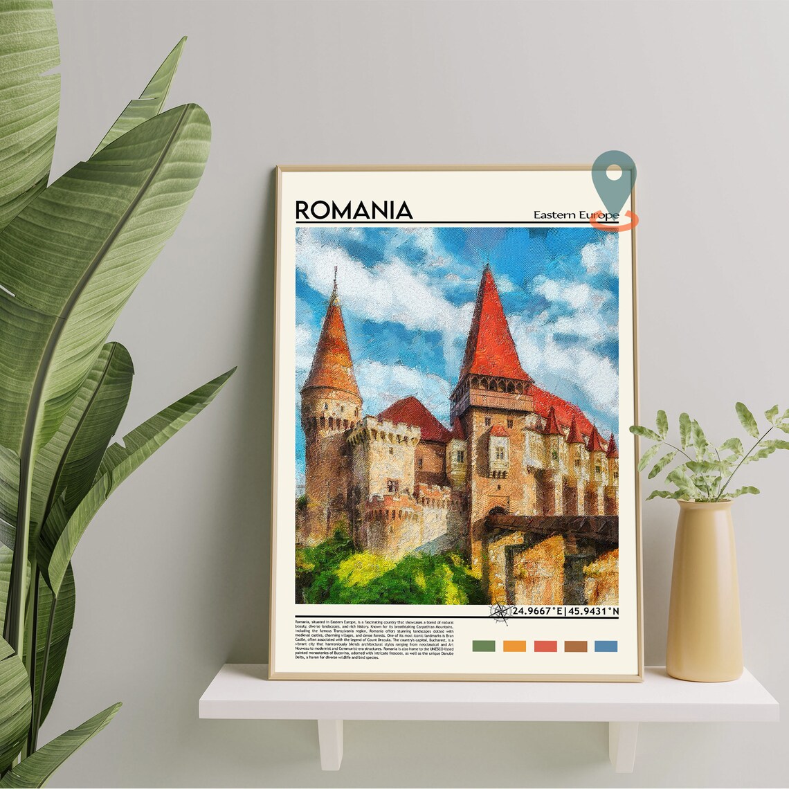 Romania Corvin Castle Eastern Europe Watercolor Travel Poster - Image 3