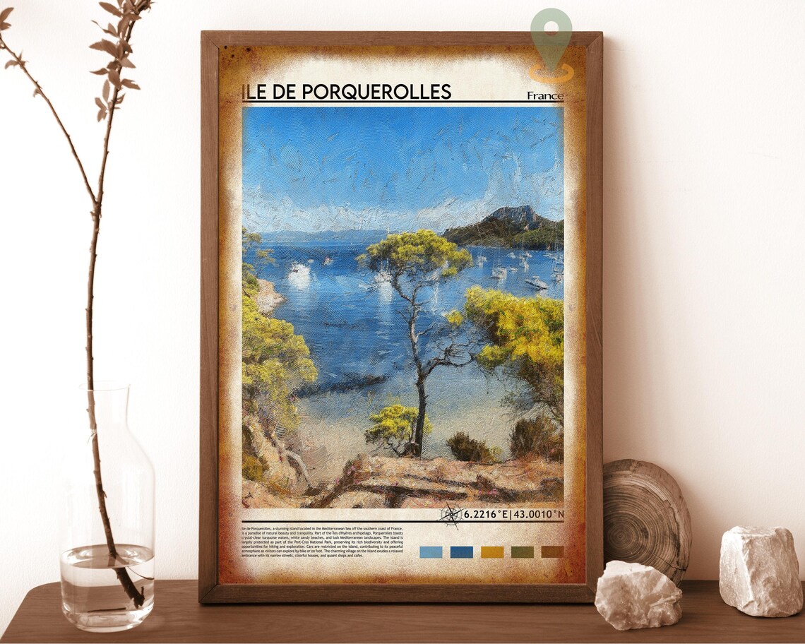 Ile de Porquerolles France Island Coast Painted Travel Facts Poster - Image 6