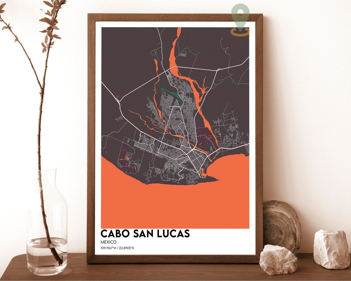 Cabo San Lucas Mexico City Map Poster Navy Yellow Modern Design - Image 4