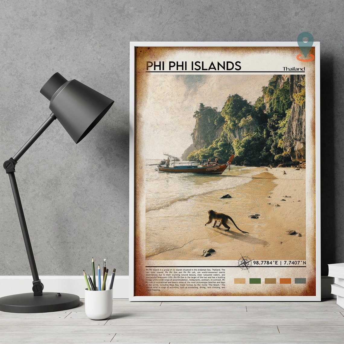 Phi Phi Islands Thailand Monkey Beach Cliffs View Travel Poster - Image 5