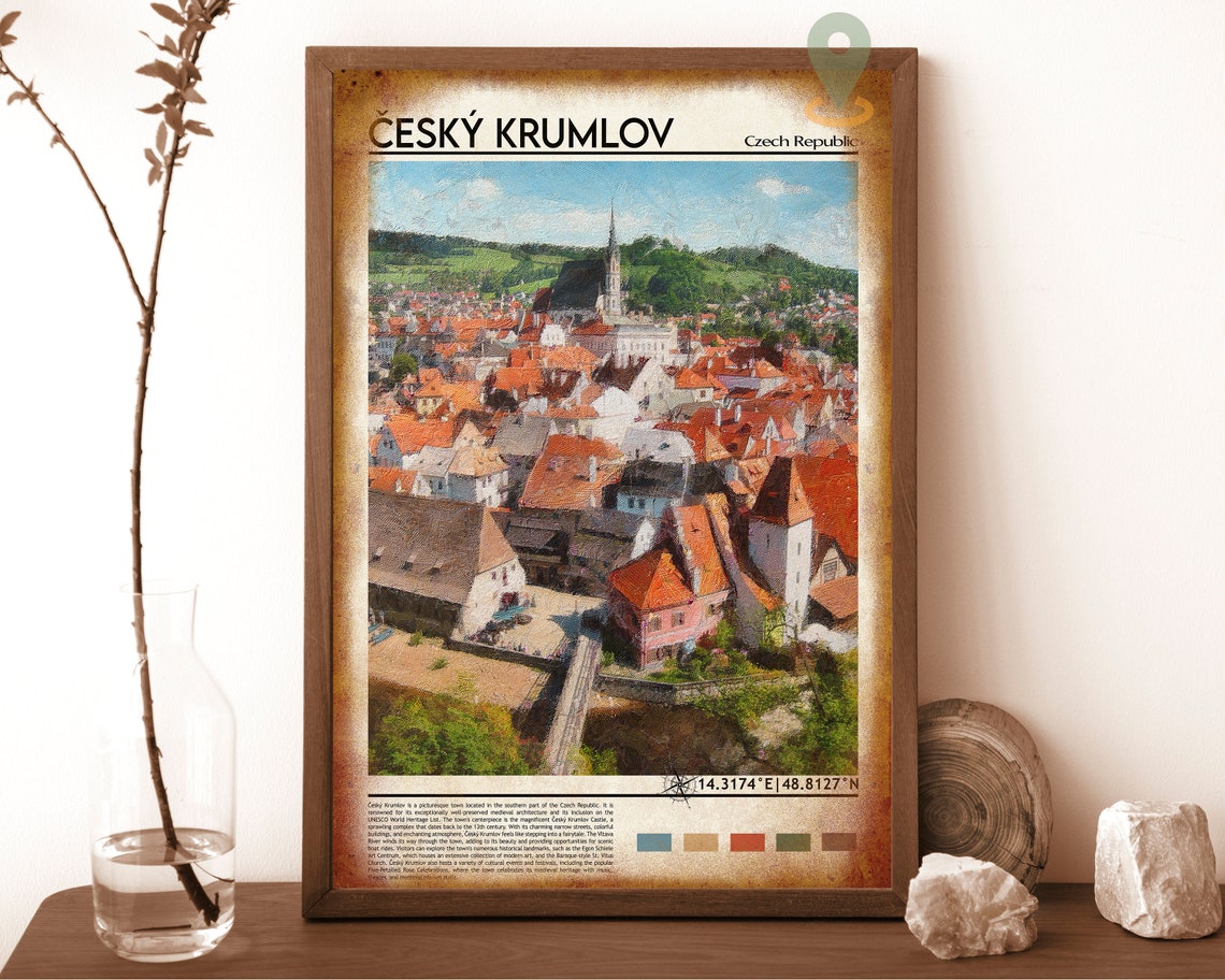 Cesky Krumlov Czech Republic Medieval Old Town Aerial Poster - Image 6