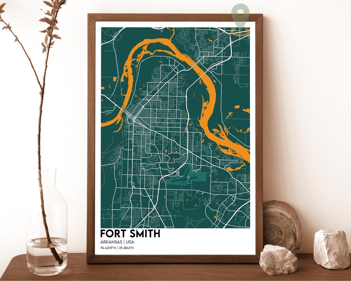 Fort Smith Arkansas USA Minimal Gray Blue River City Map Street Poster - Image 4