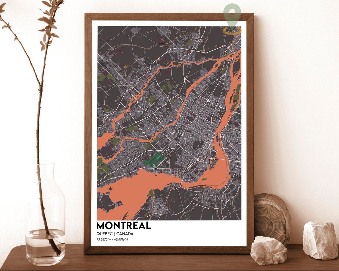 Montreal Quebec Canada Street Map Art Poster Gold Navy Decor - Image 5