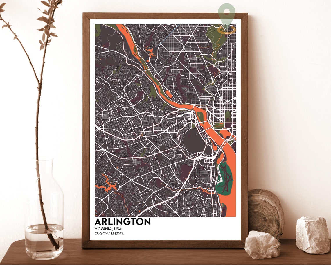 Arlington Virginia Crimson Red Modern City Street Map Art Print - Image 5