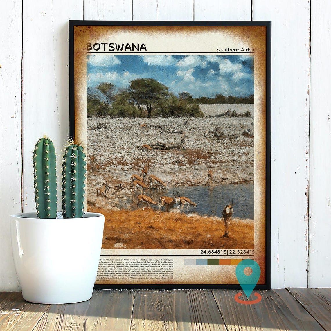 Botswana African Safari Antelope Waterhole Wildlife Art Poster - Image 2