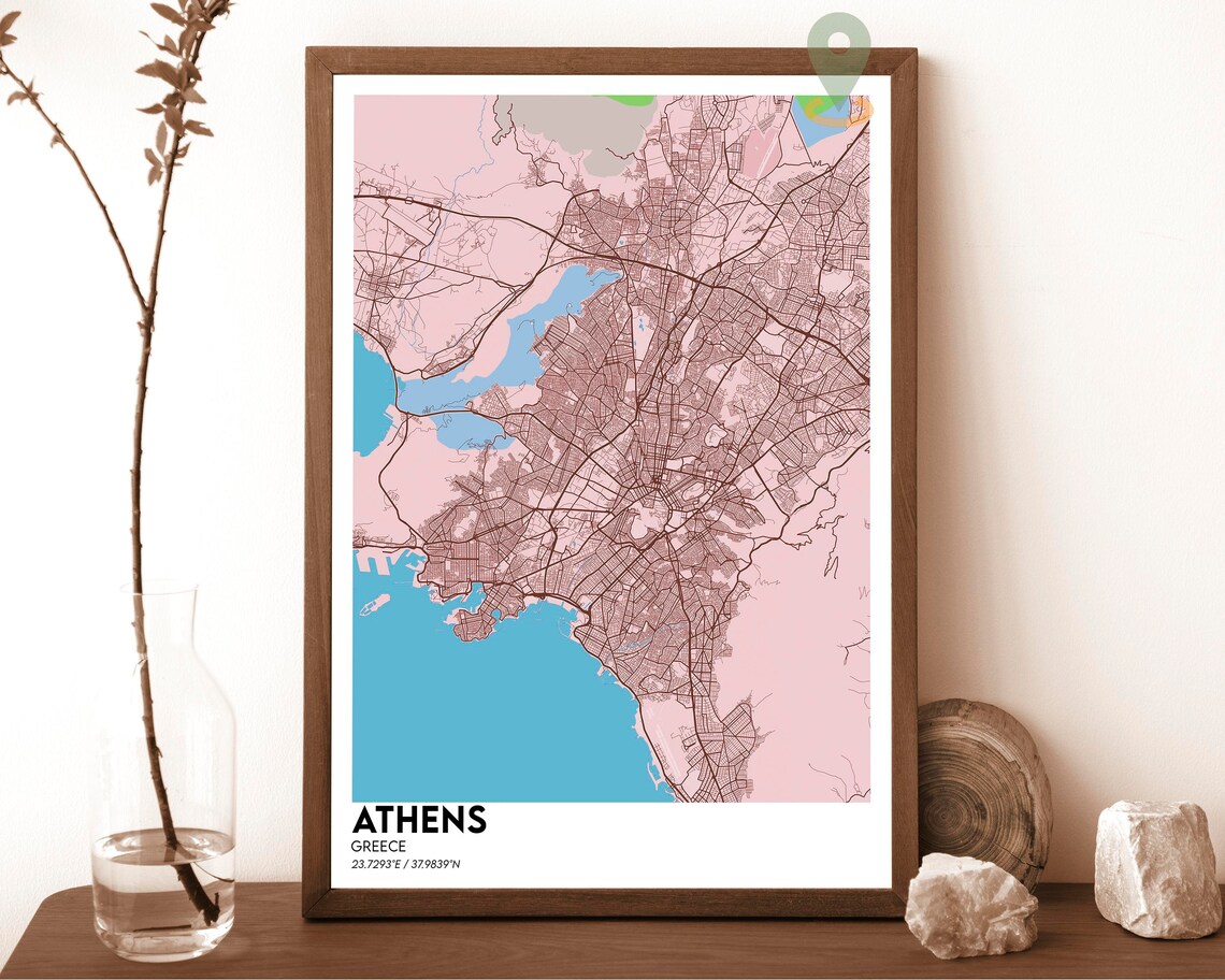 Athens Greece Bold Red Graphic Modern City Street Map Poster - Image 3