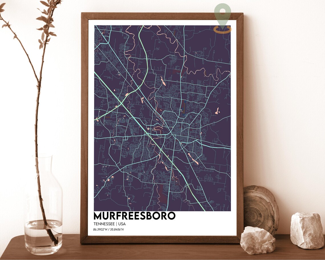 Murfreesboro Tennessee Forest Green Modern City Map Art Poster - Image 3