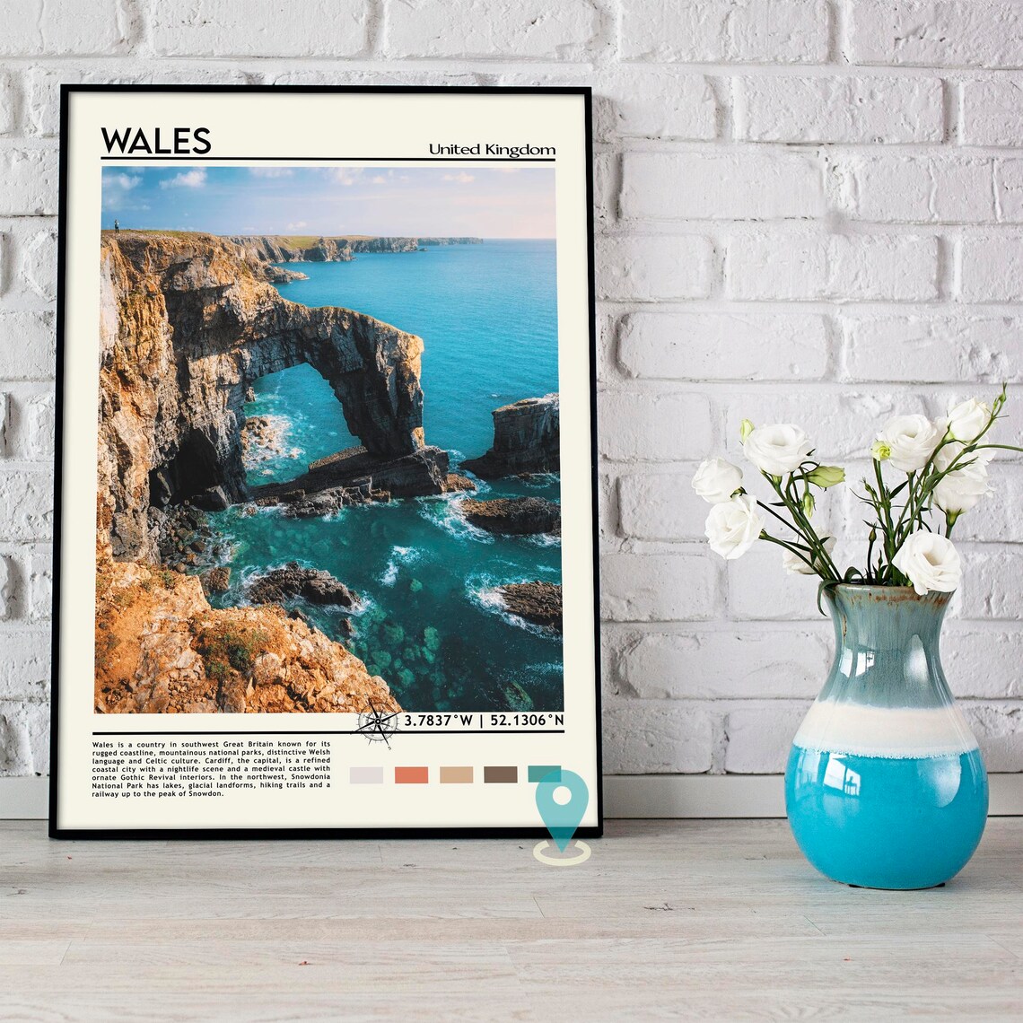 Wales United Kingdom Coastal Sea Arch Rugged Cliffs Travel Poster - Image 5